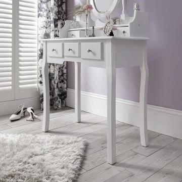 White Vanity Dressing Table Mirror Stool Set with Storage Organizer