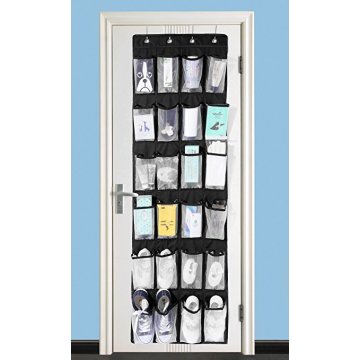Large Over Door Shoe Storage organizer with 24 Hanging Mesh Pockets 4 Steel Hooks