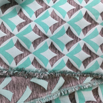 Blue Satin Geometric Jacquard Fabric