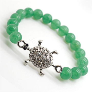 Green Aventurine Gemstone Bracelet with Diamante alloy tortoise Piece