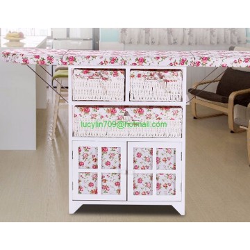 Home Furniture Ironing Board Wooden Ironing Cabinet With Wicker Drawer