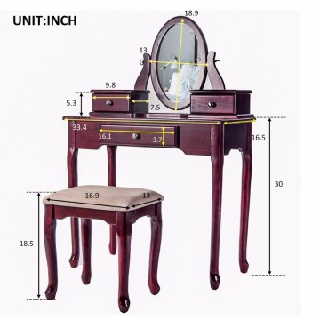 Modern Wood Dressing Table Wood Furniture Design mirrored Dresser Table with stool