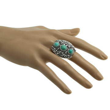 Women's Fashion 3PCS Round beads  Zircon Synthetic Turquoise Ring