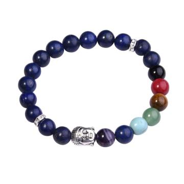 Lapis Lazuli Bracelet Buddha 7 Chakra Gemstone Alloy Beads Jewelry