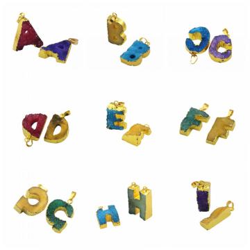 Plated Cold Colorful Alphabet Letter Shape Natural Crystal Pendant