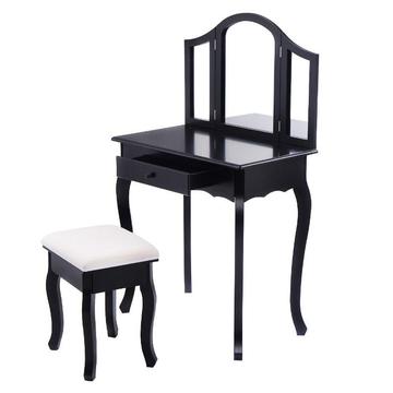 Black Make up Furniture Wooden Dressing Table with Mirror and Stool