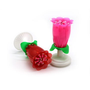 Pink rose flower norotating musical birthday candle