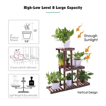Bamboo 3-Tier Hanging Plant Stand Planter Shelves Flower Pot Organizer Storage Rack Folding Display Shelving Plants Shelf