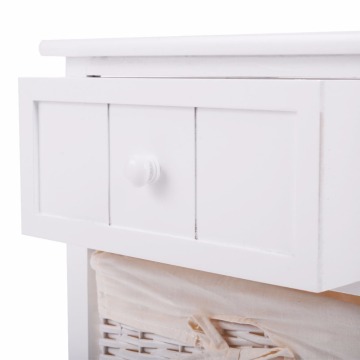 White Wood Night Stand Storage Drawer 3 layers 2 Baskets modern Bedside table
