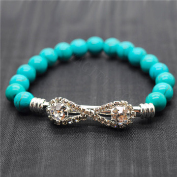 Turquoise 8MM Round Beads Stretch Gemstone Bracelet with Diamante Piece