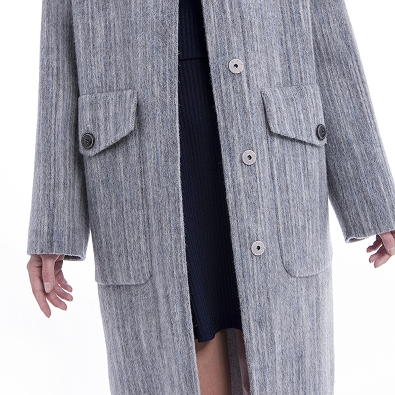 The front of lady's grey classic cashmere overcoat