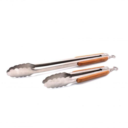 stainless steel food tongs with wooden handle