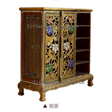 Southeast Luxury trace a design in gold Thailand style wooden shoe cabinet