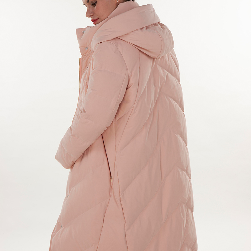 Fashionable pink hooded down jacket