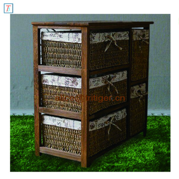 Antique Living Room Cabinet Wooden Cabinet with 5 Rattan Storage Drawers