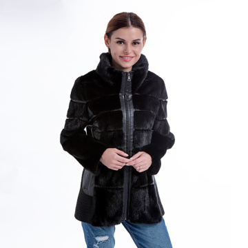 Fashionable black fur coat
