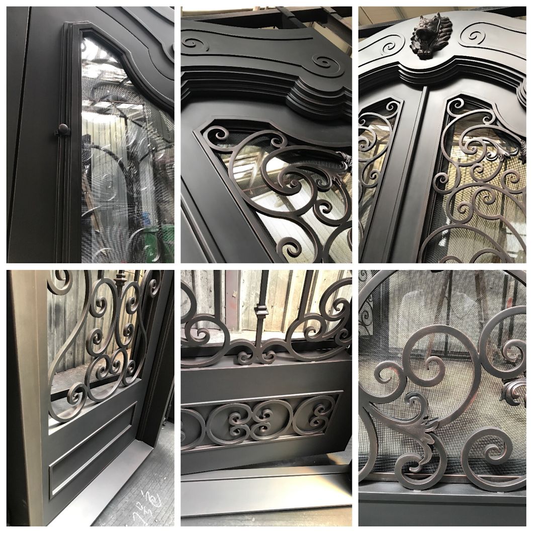 Exterior Wrought Iron Entrance Doors with Tempered Glass
